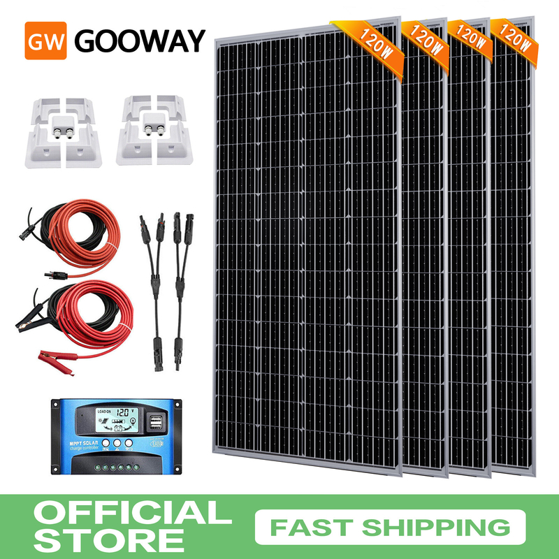 Kit de painéis solares de 120w 12v com suportes de montagem Caravana RV Camper Van Roof Shed