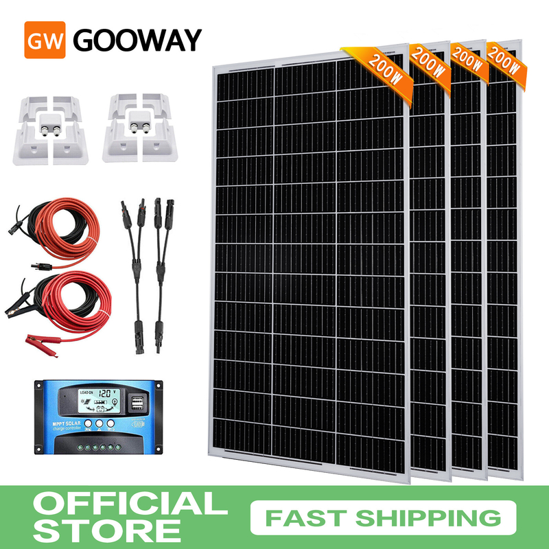 200w 400w 800w Kit de painéis solares 12v com suportes de montagem RV Caravana Camper Van