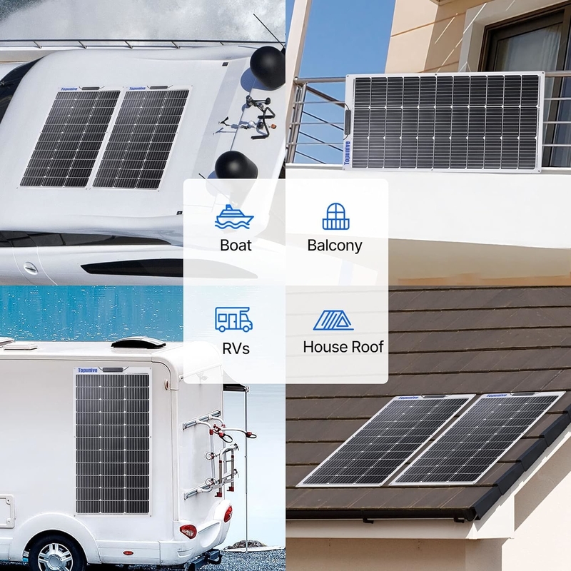 Painel solar flexível de 100w 12v para caravana RV Cabina de barco Casa Camper Van Shed Uk